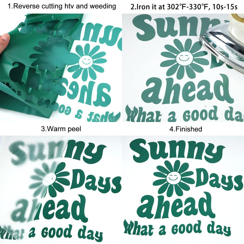 Funkaka Green HTV Heat Transfer Vinyl, 12" x 9ft Glossy, Iron On for T-Shirts, Easy Cut & Weed for Heat Vinyl Design - Image 4